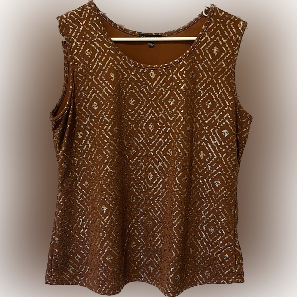 Boho flowy tank top with gold Aztec design